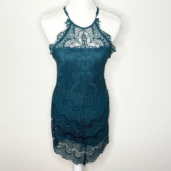 Free People She’s Got It Lace Slip Dress in Dark Turquoise - Women’s US M - Picture 2 of 7
